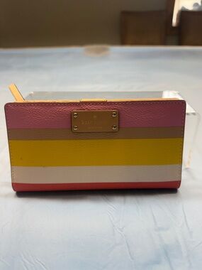 kate spade Colorblock Striped Leather Wallet - Pink, Yellow, White, Coral